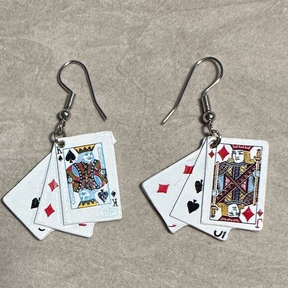 Poker Playing Cards Dangle Earrings | Fun & Unique Statement Jewelry - Picture 7 of 17